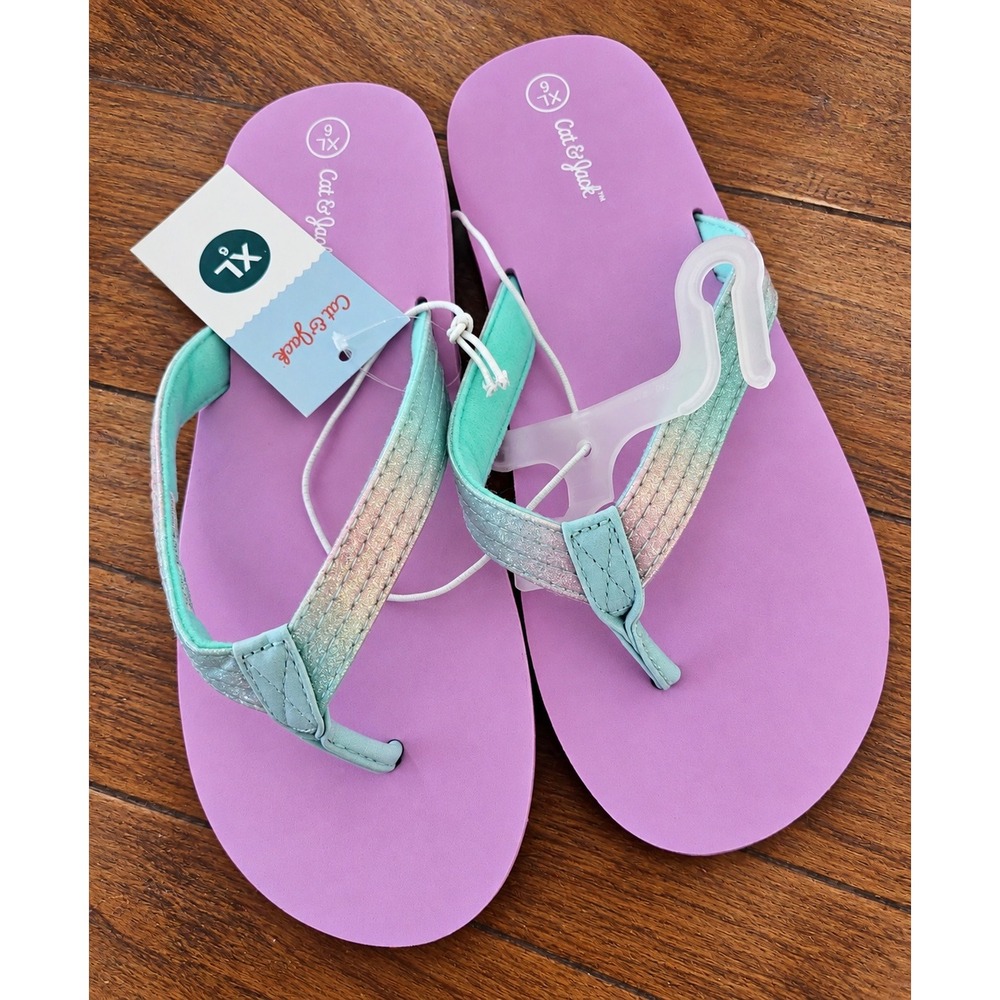 Cat & Jack Kids XL 6 Purple Ombre Glitter Flip Flop Sandals Jami F00315004-11/23